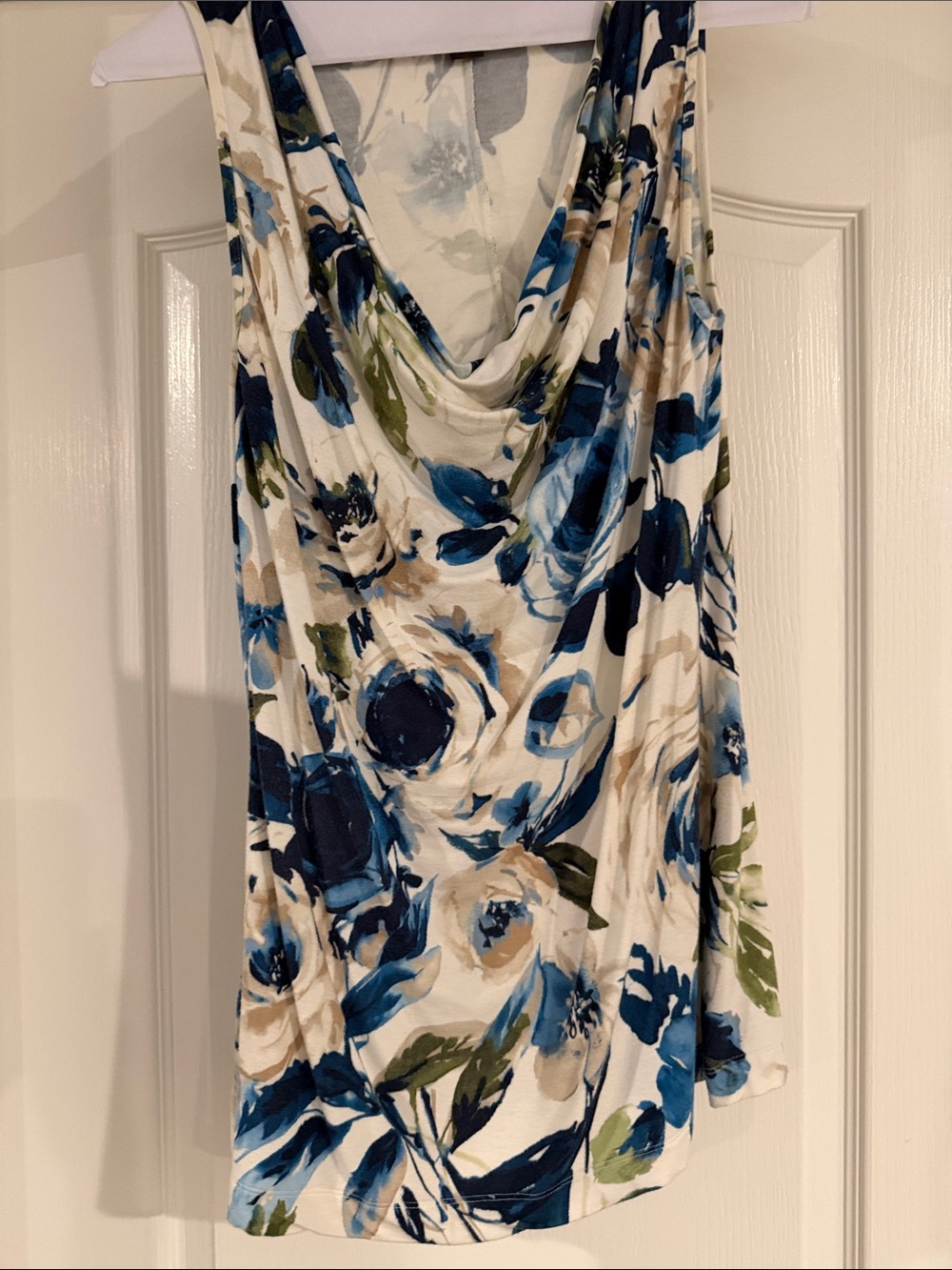Tommy Bahama Blue White Floral Cowl Neck  Top